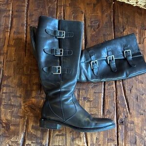 Ecco Black Heeled Boots with Buckle Detail